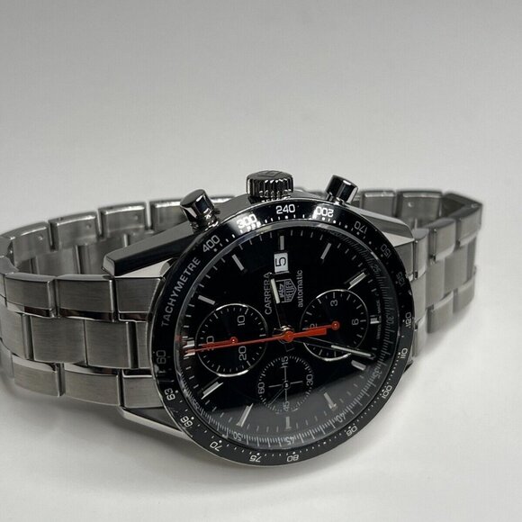 TAG HEUER Carrera Chronograph CV2014-1 Automatic Black Dial Date Steel Watch - Picture 2 of 11